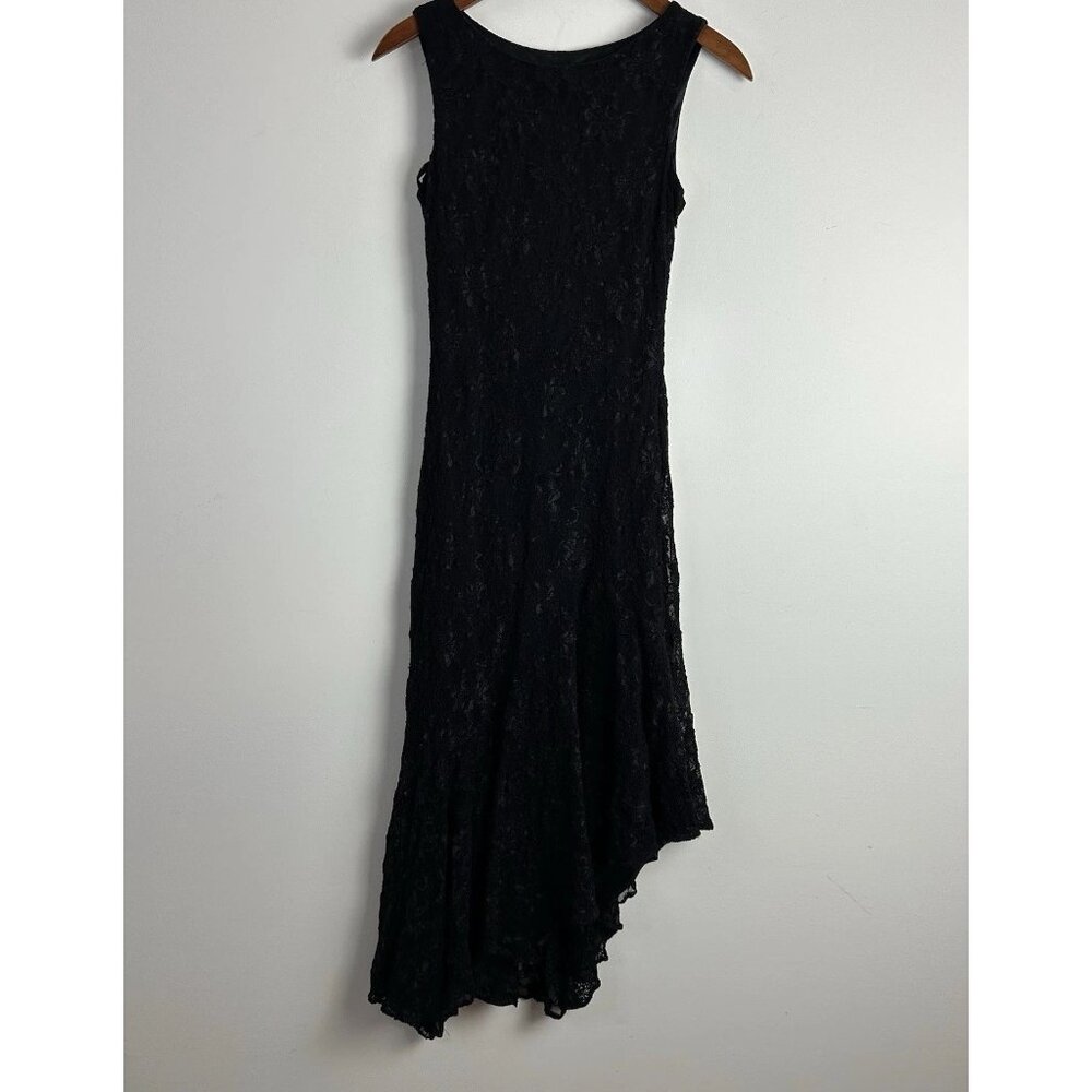Y2K Goth Fairy Vintage 90s Black Lace Mesh Asymmetical Dress Juniors 5/6 Small